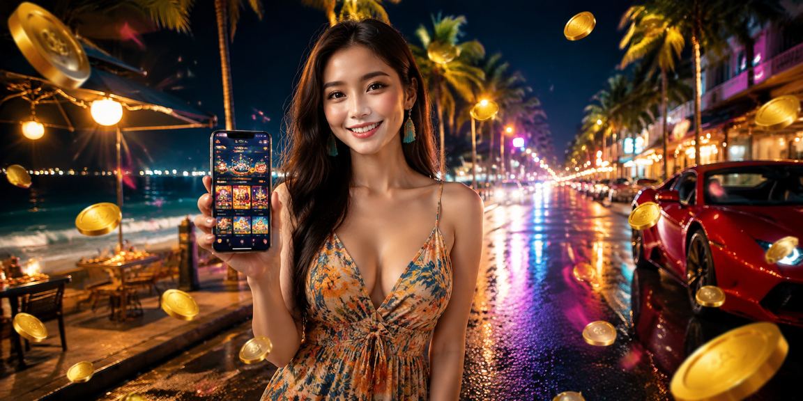 Người dùng ngồi trên bãi biển Mũi Né tra kết quả xổ số và chơi trực tuyến qua điện thoại