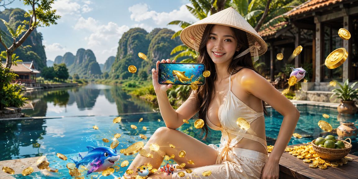 Người dùng tại Ninh Bình đội nón lá sử dụng ứng dụng casino trực tuyến giữa khung cảnh đồng quê